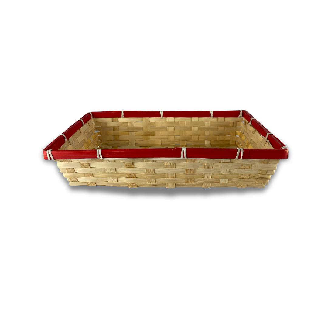 Cesta de bambú trenzado natural color rojo