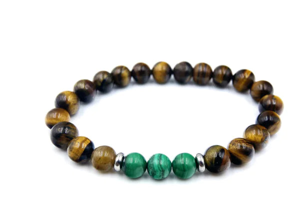 Pulsera de Cuentas de Ojo de Tigre y Malaquita Natural
