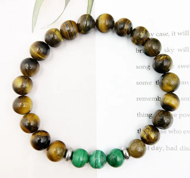 Pulsera de Cuentas de Ojo de Tigre y Malaquita Natural
